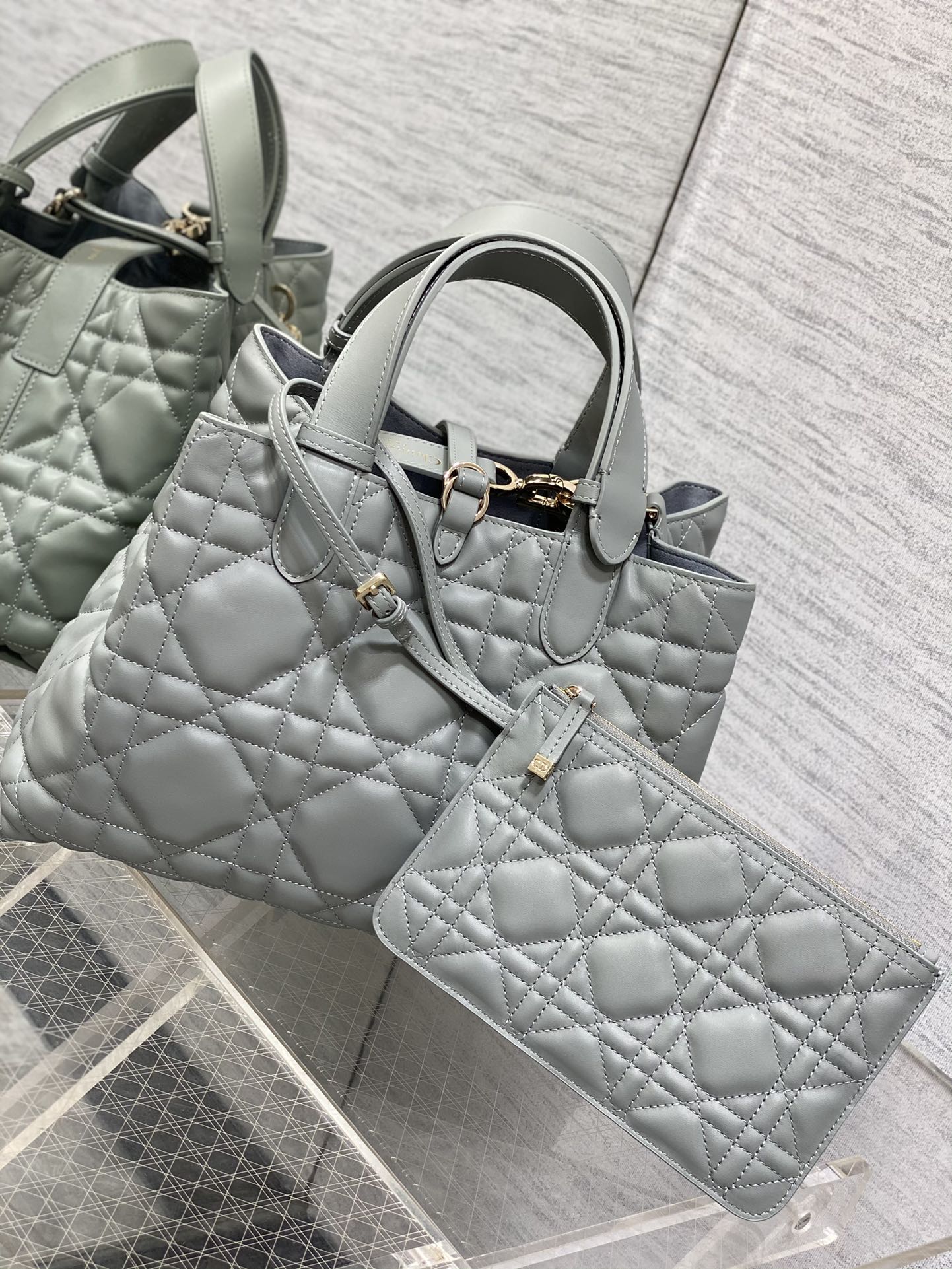 Medium Dior Toujours Bag Gray Macrocannage Calfskin